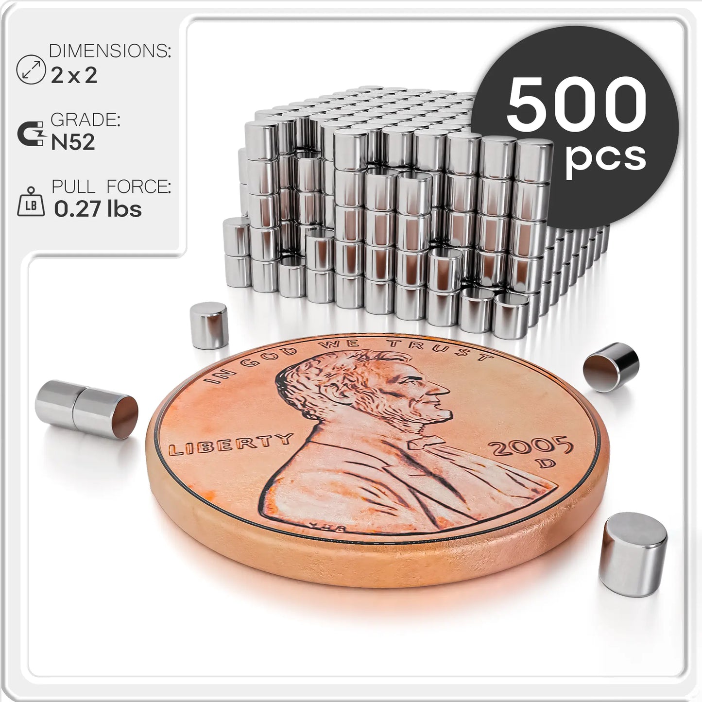 Neodymium Cylinder Magnets N52 2 mm x 2 mm