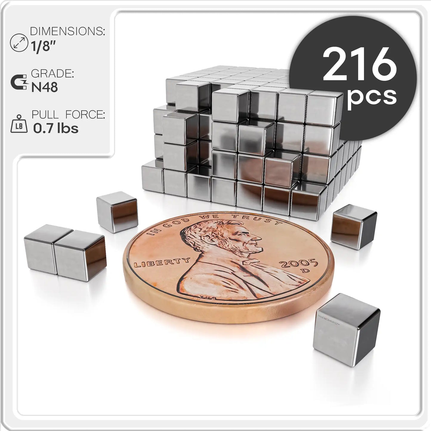 Neodymium Rare Earth Cube Magnet N48 1/8 inch