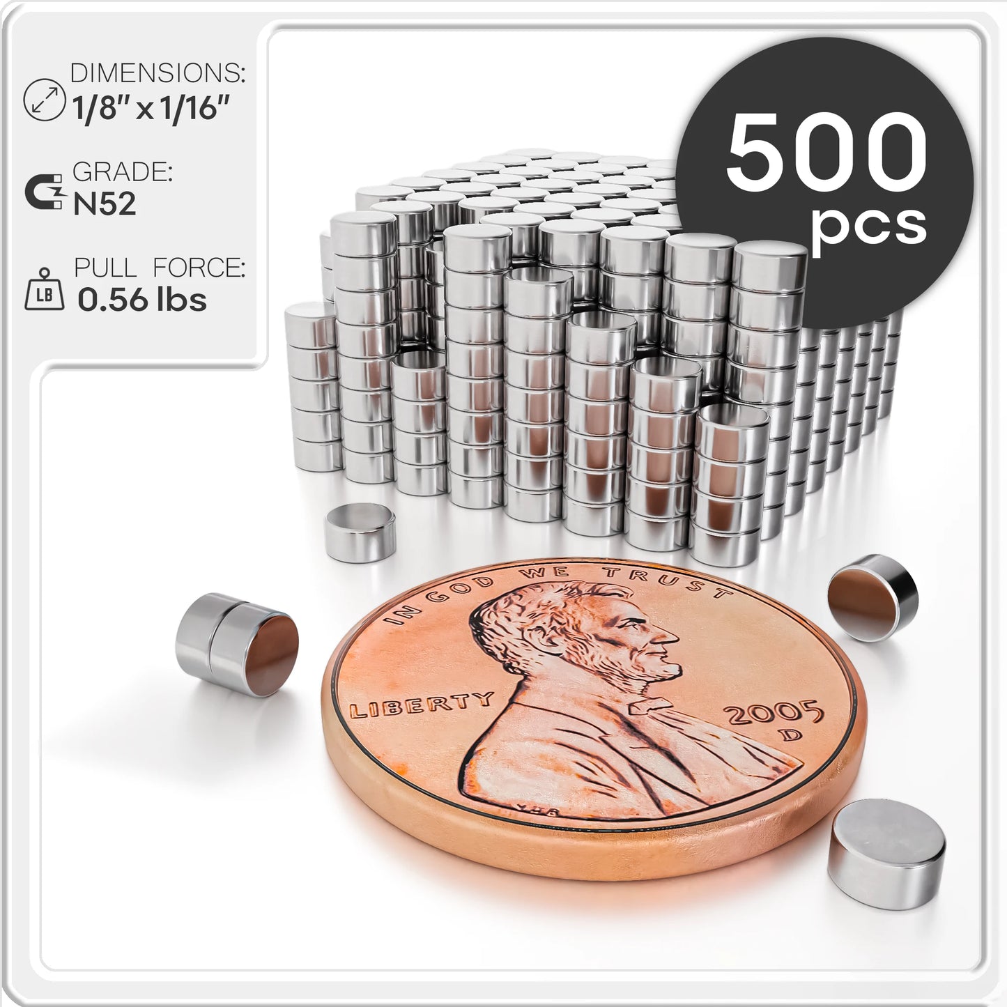 Neodymium Rare Earth Disc Magnets N50 1/8 x 1/16 inch