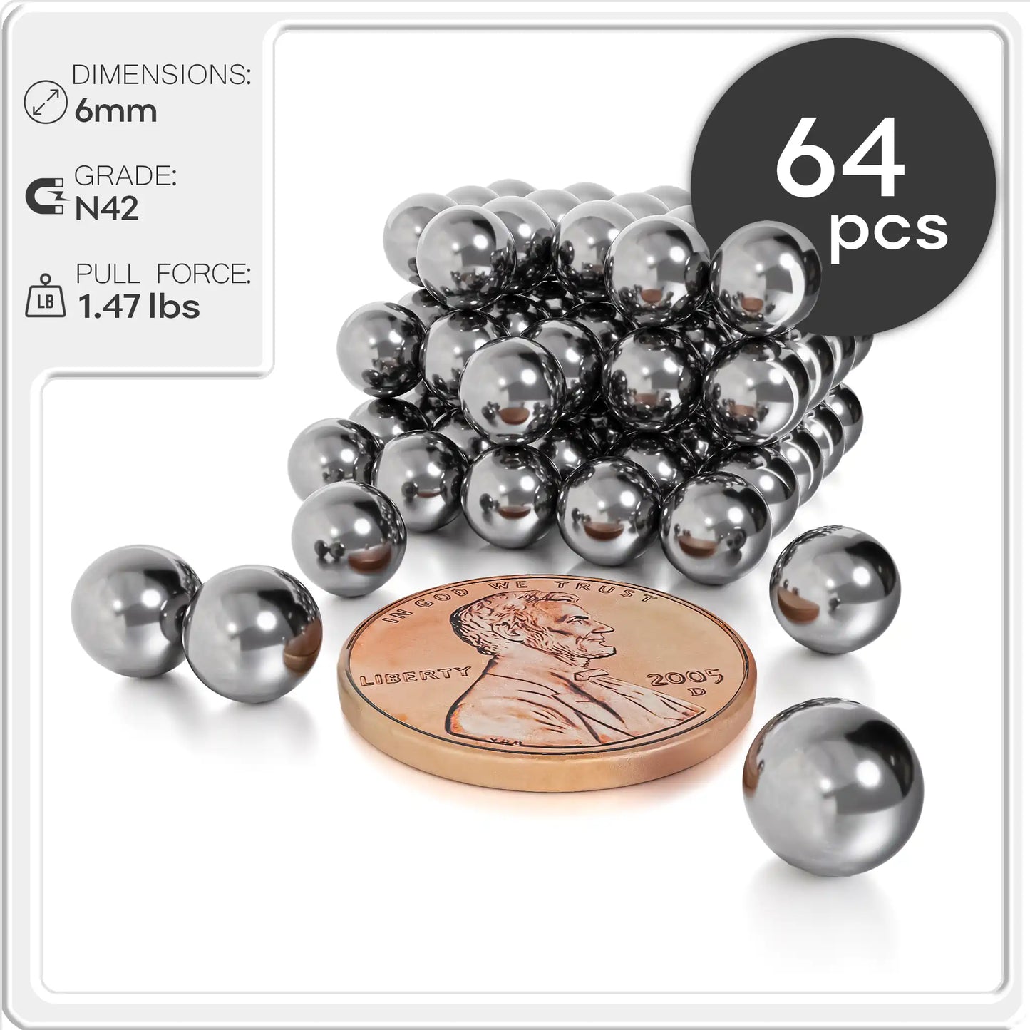 Neodymium Rare Earth Sphere Magnets N42 6 mm