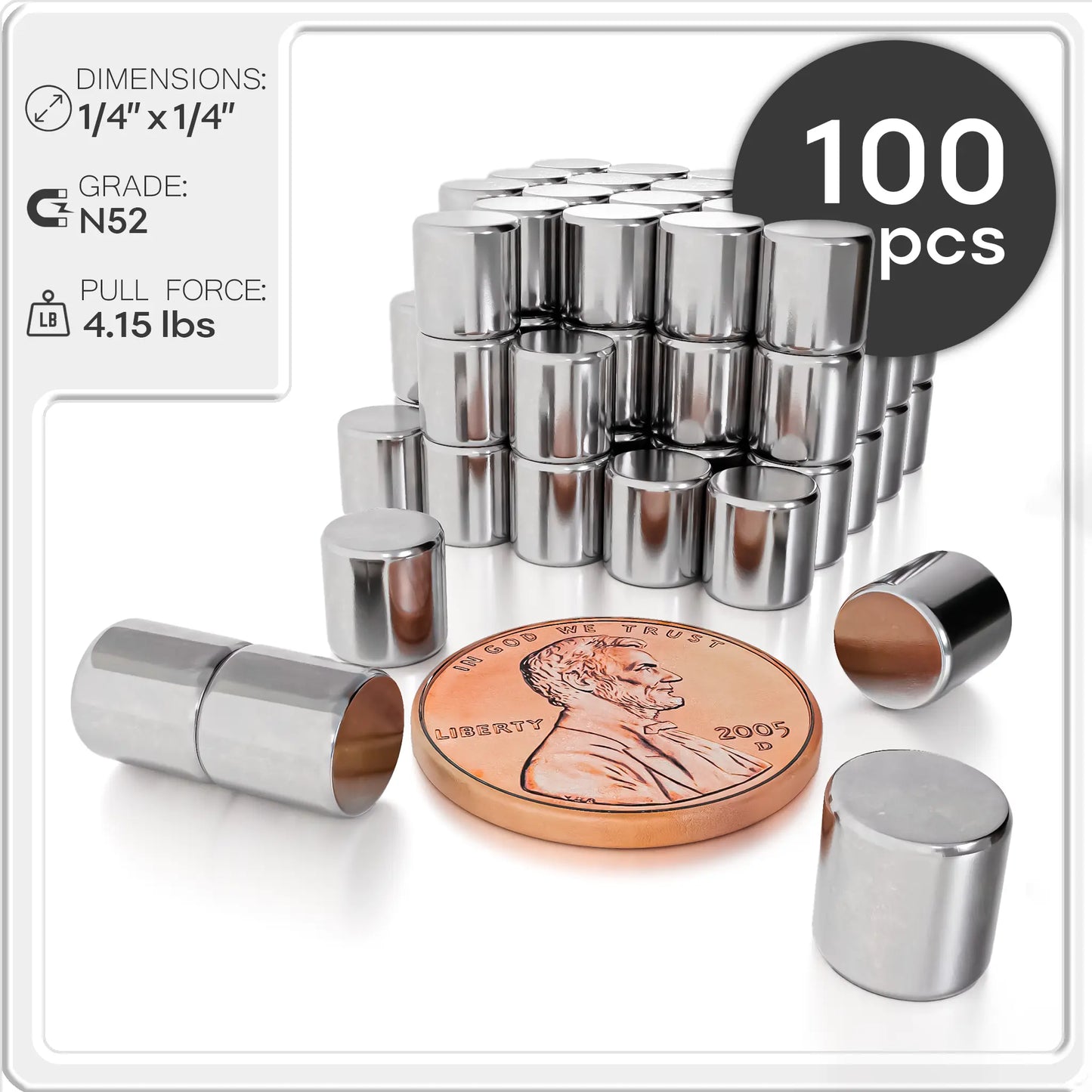 1/4 x 1/4 inch Neodymium Cylinder Magnets N48