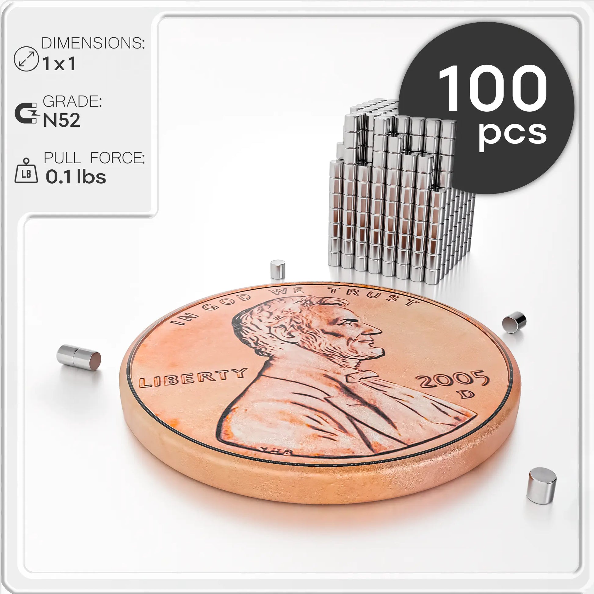 1mm x 1mm Tiny Neodymium Cylinder Magnets N52