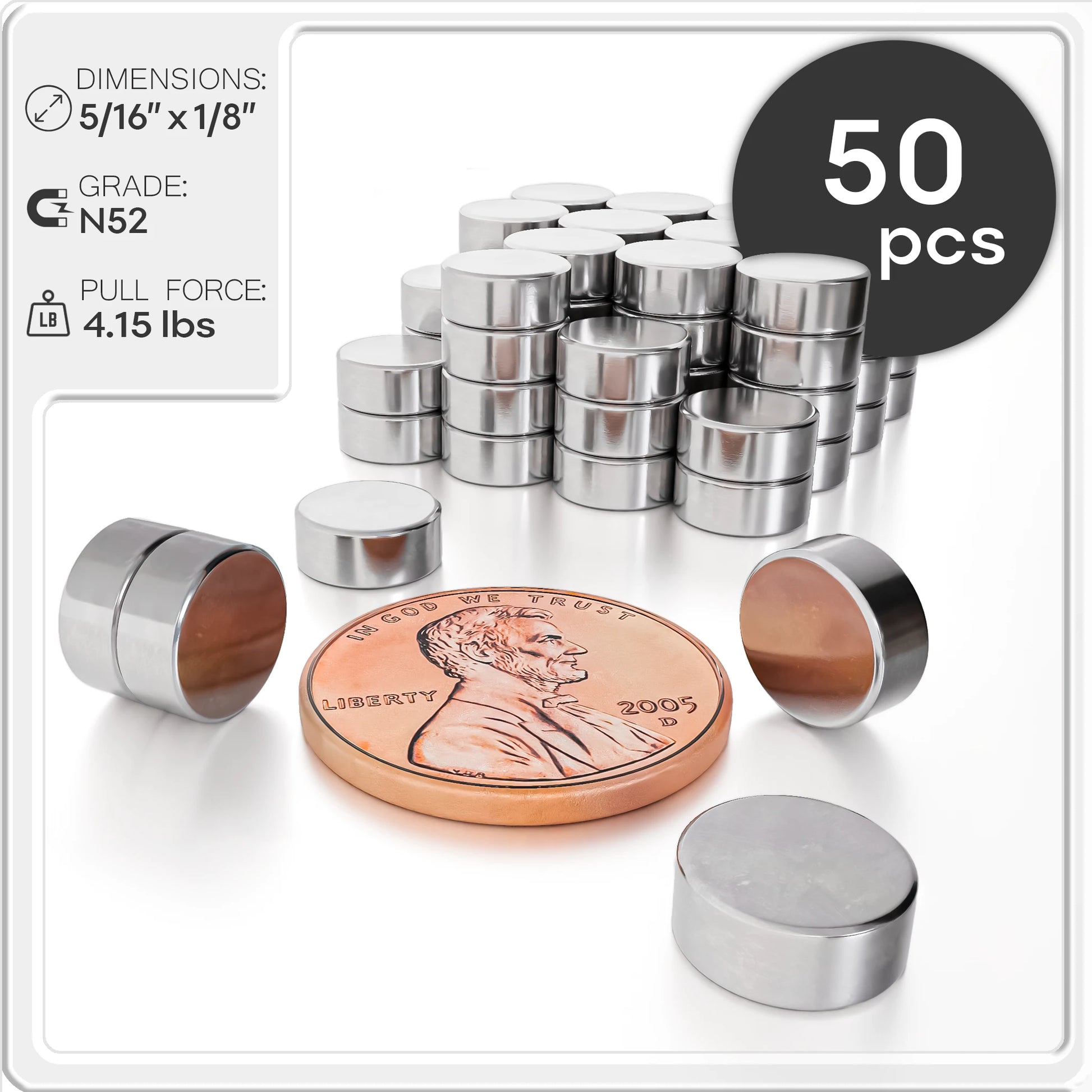 5/16 x 1/8 Inch Neodymium Rare Earth Disc Magnets N50