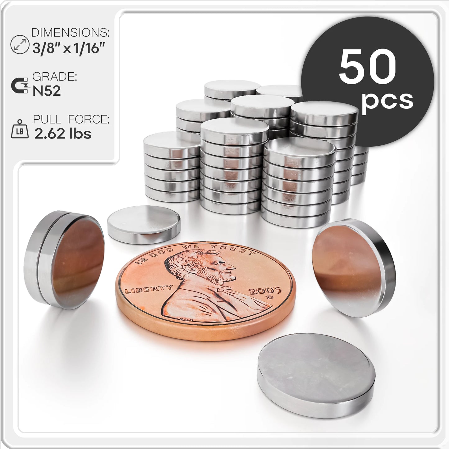 3/8 x 1/16 Inch Neodymium Rare Earth Disc Magnets N42
