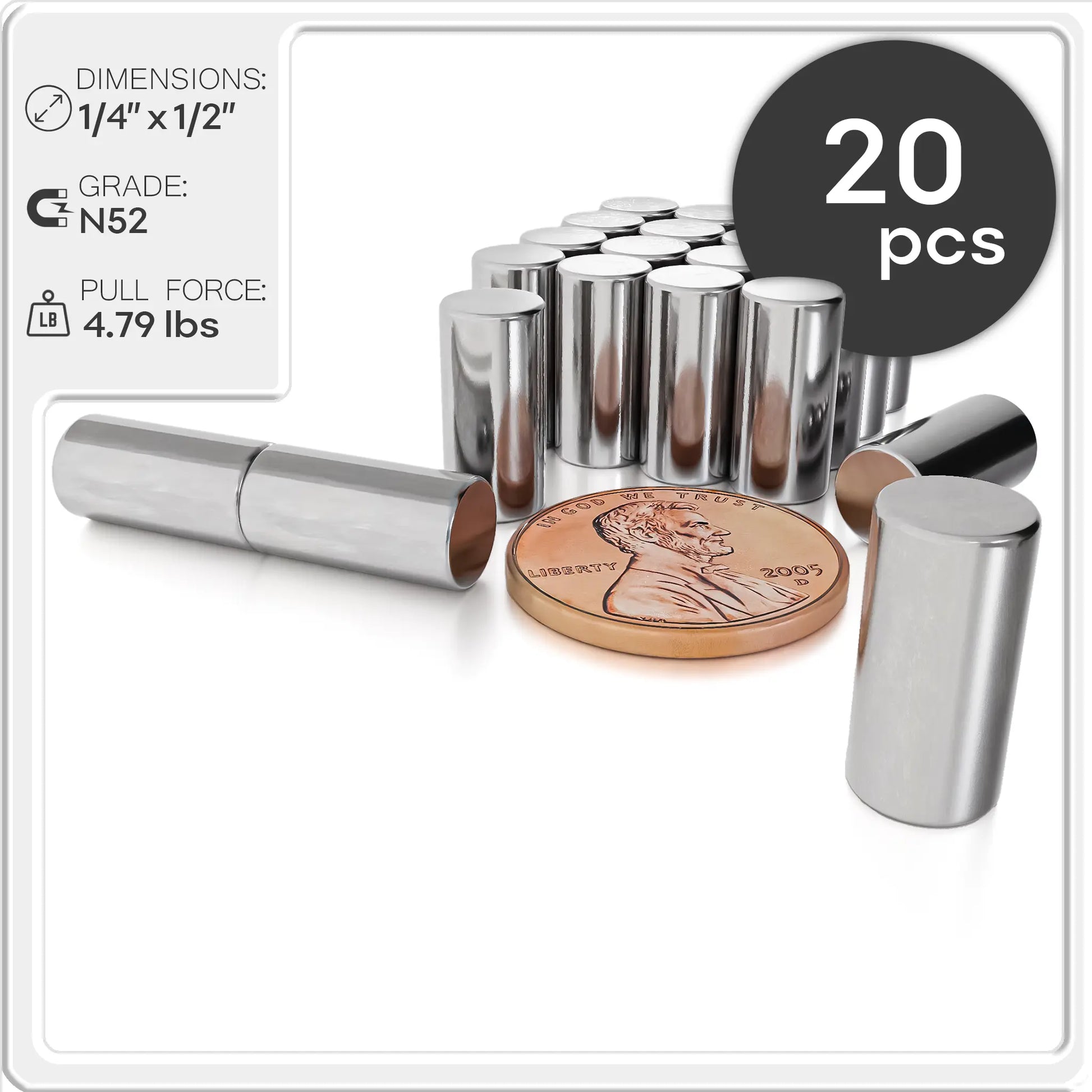 1/4 x 1/2 inch Neodymium Cylinder Magnets N48