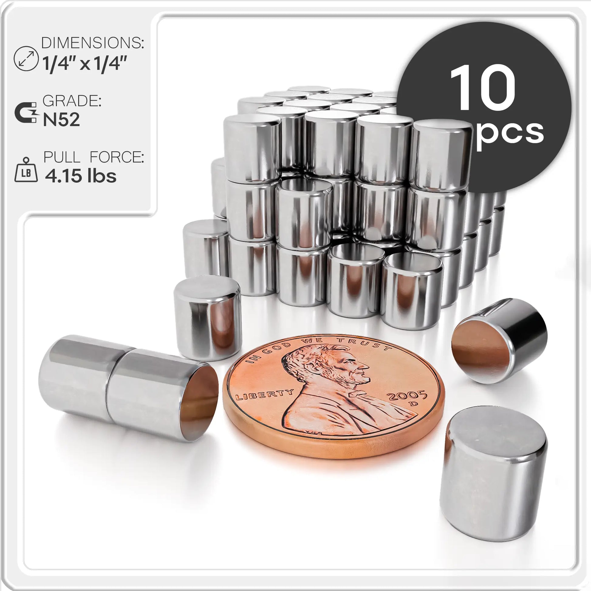 1/4 x 1/4 inch Neodymium Cylinder Magnets N48