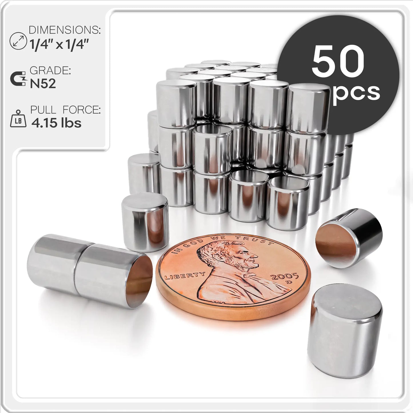 Neodymium Cylinder Magnets N48 1/4 x 1/4 inch