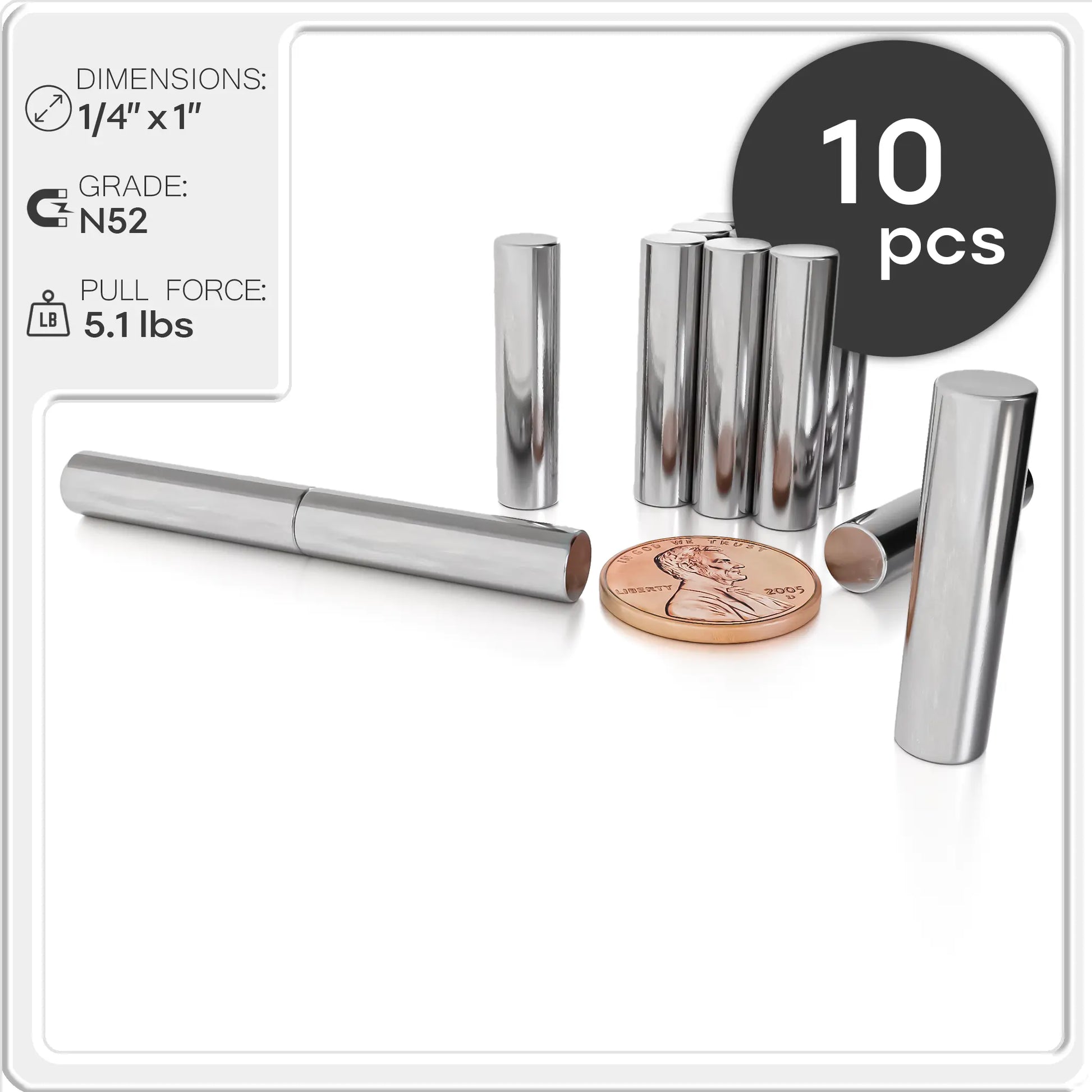 1/4 x 1 inch Neodymium Cylinder Magnets N48