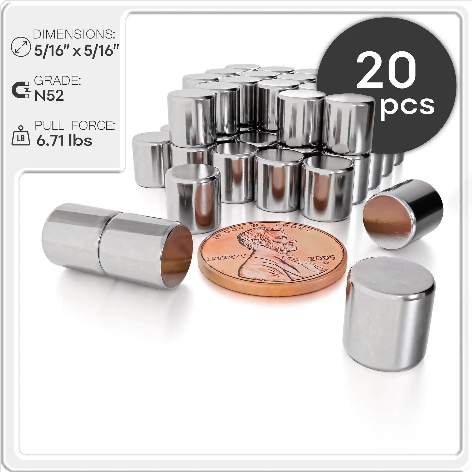 5/16 x 5/16 inch Neodymium Cylinder Magnets N48