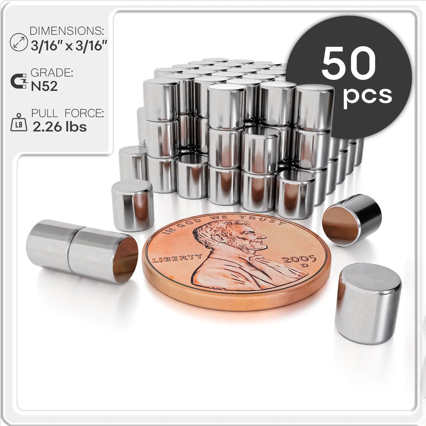 Neodymium Cylinder Magnets N50 3/16 x 3/16 inch