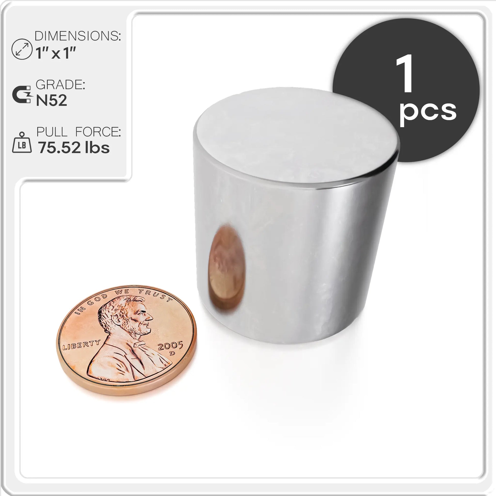 1 x 1 inch Neodymium Cylinder Magnets N52