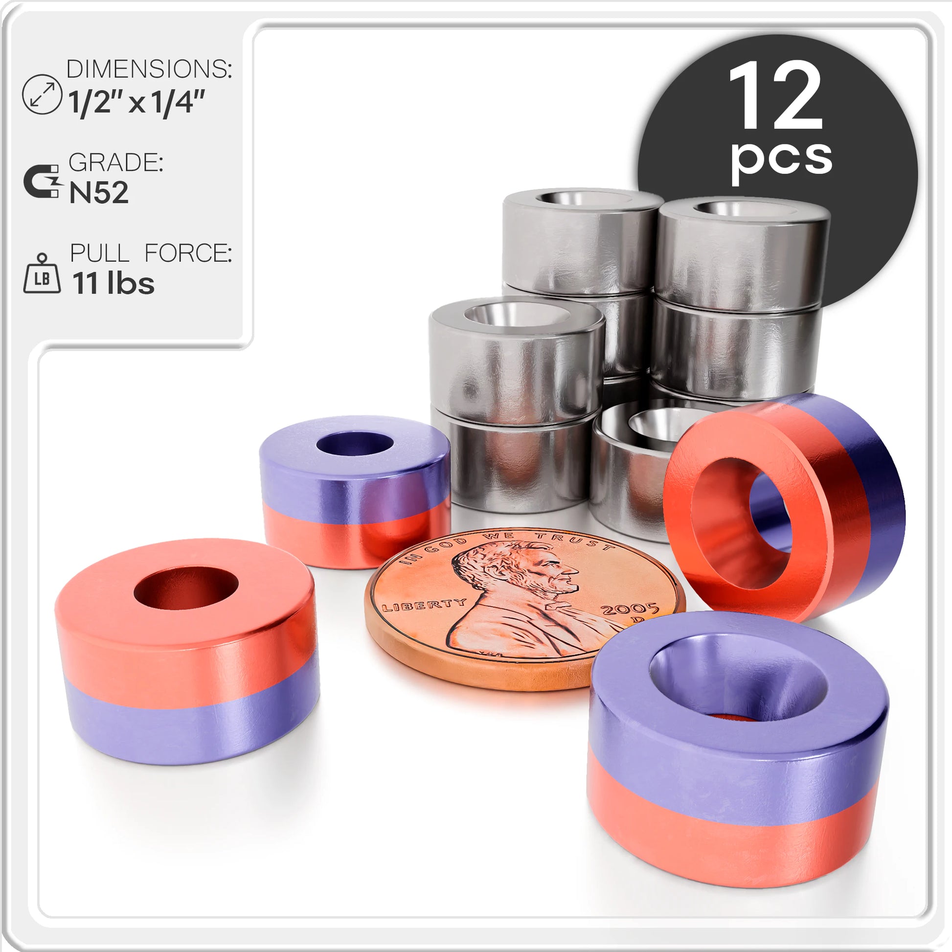 1/2 x 1/4 Inch Strong Neodymium Rare Earth Countersunk Disc Magnets N52