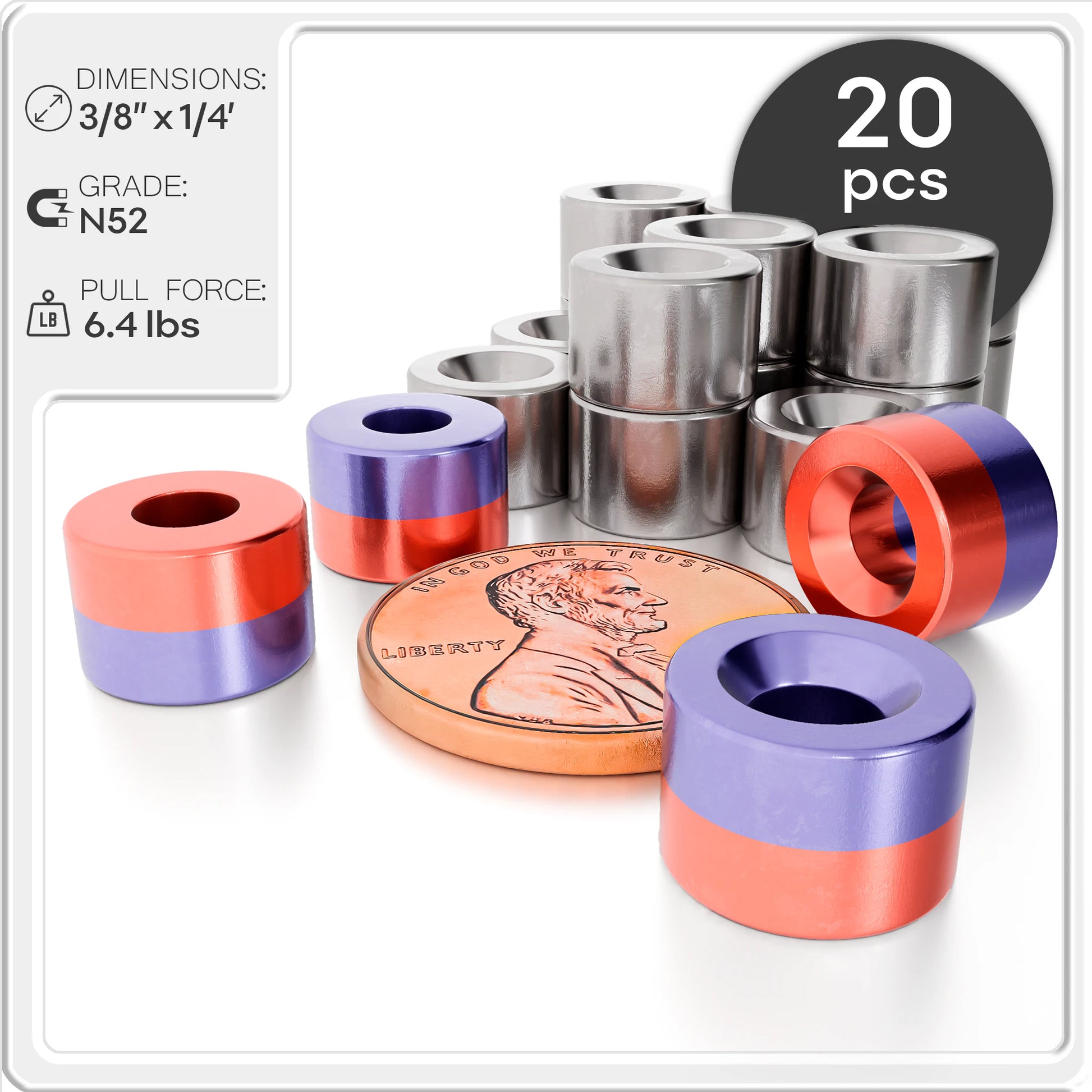 3/8 x 1/4 Inch Neodymium Rare Earth Countersunk Disc Magnets N52