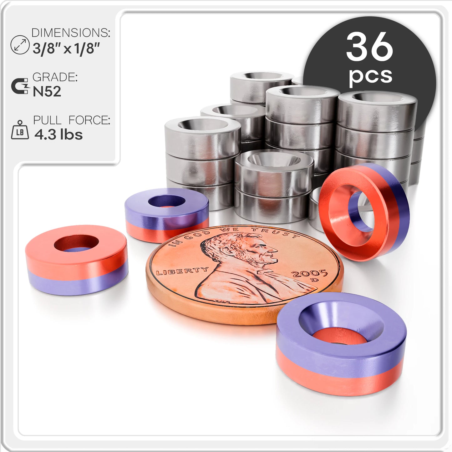 Neodymium Rare Earth Countersunk Disc Magnets N52 3/8 x 1/8 inch