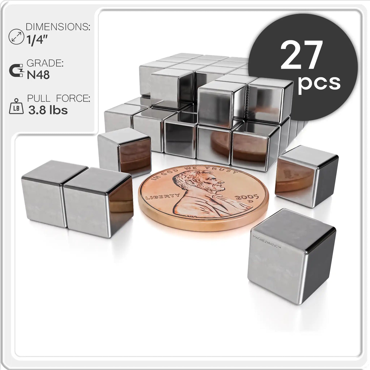 Neodymium Rare Earth Cube Magnet N48 1/4 inch
