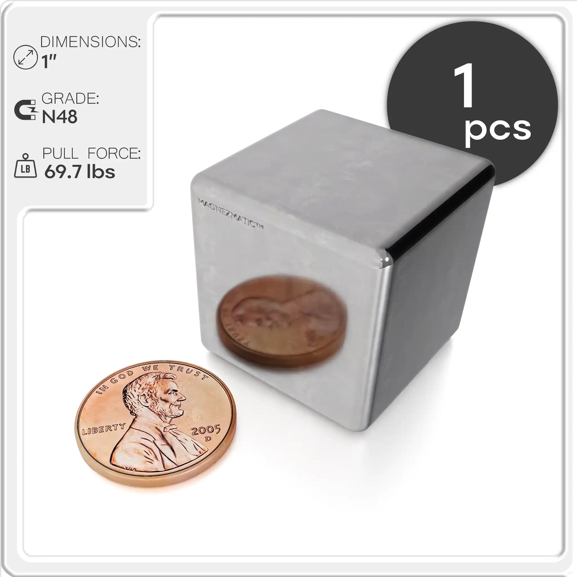 1 Inch Strong Neodymium Rare Earth Cube Magnet N48