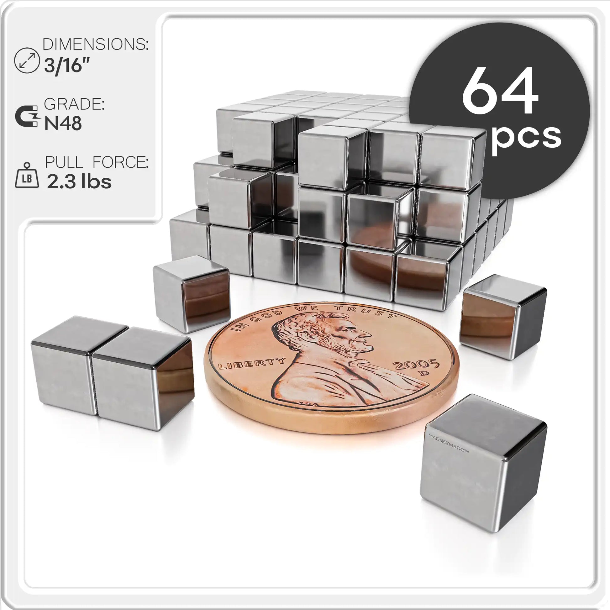 3/16 Inch Strong Neodymium Rare Earth Cube Magnets N48