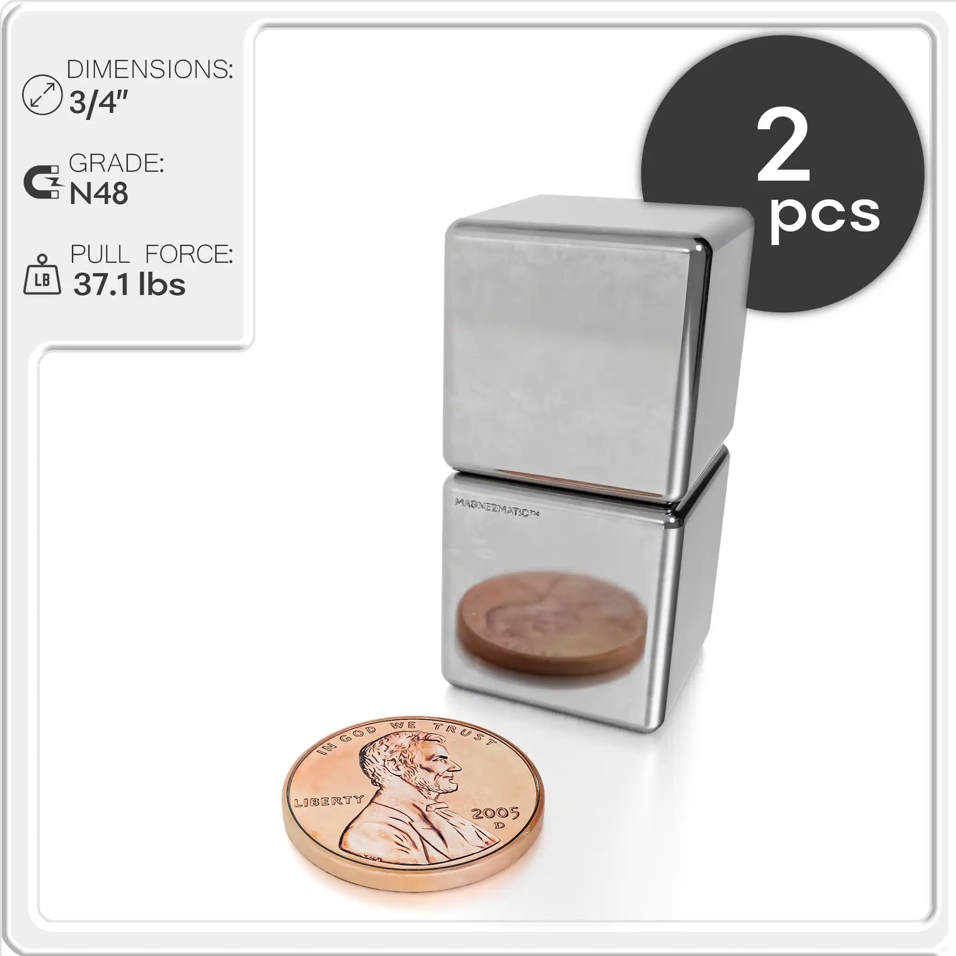 3/4 Inch Strong Neodymium Rare Earth Cube Magnets N48