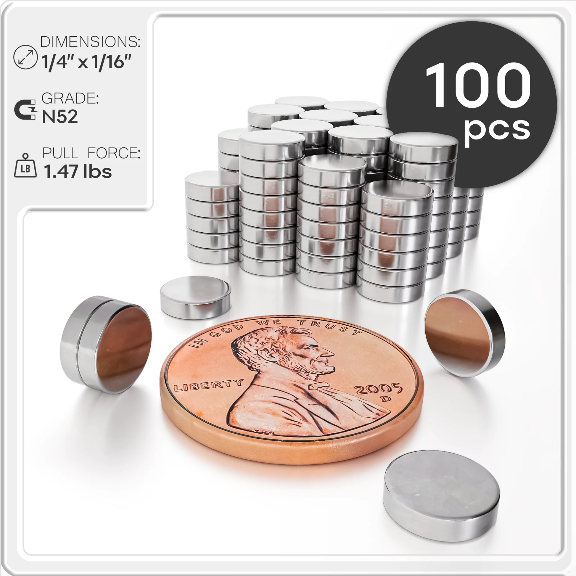 1/4 x 1/16 Inch Small Neodymium Rare Earth Disc Magnets N48