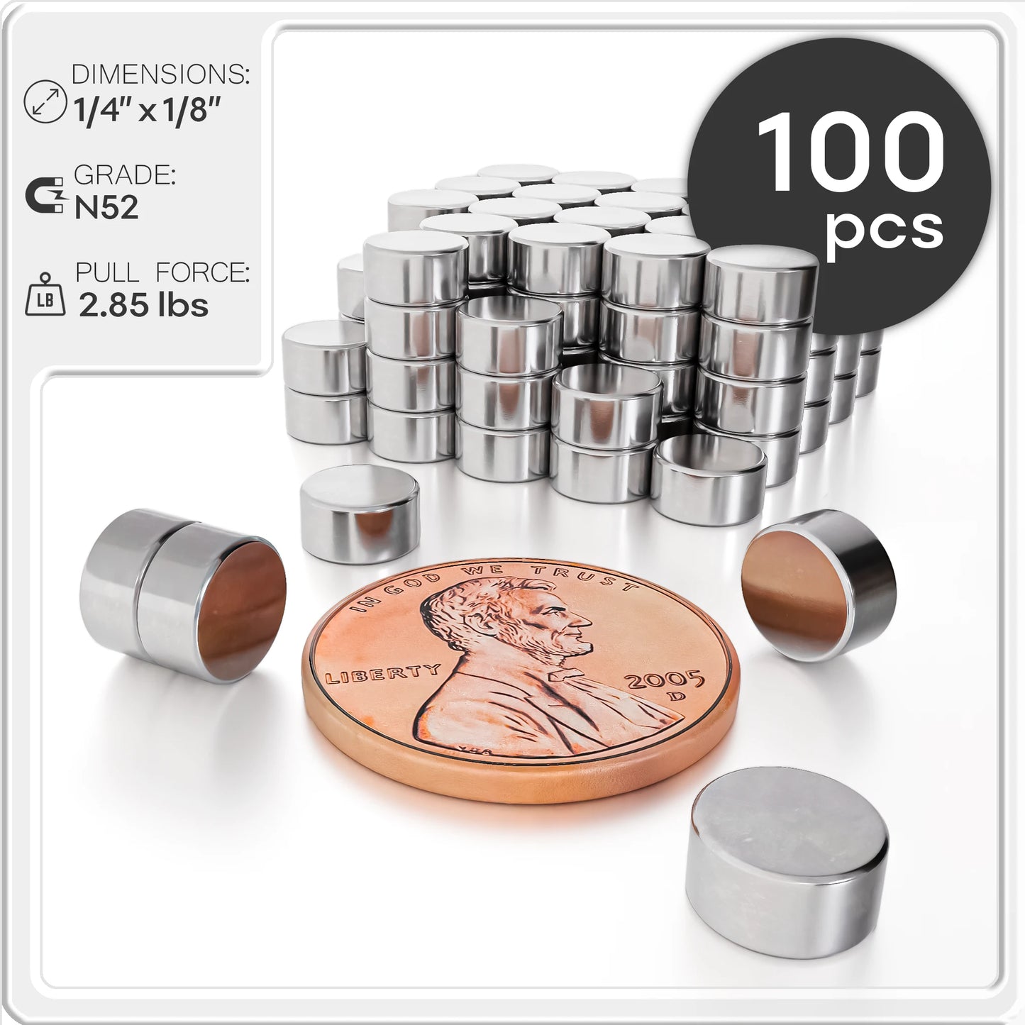 Neodymium Rare Earth Disc Magnets N48 1/4 x 1/8 inch