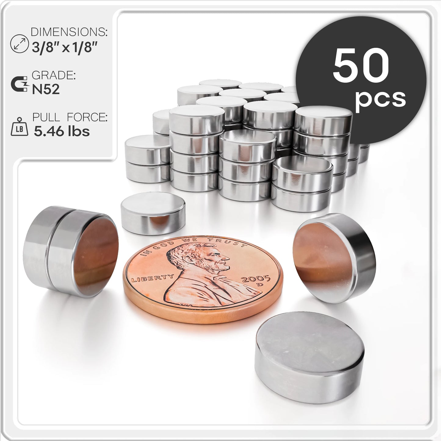 Neodymium Rare Earth Disc Magnets N48 3/8 x 1/8 inch