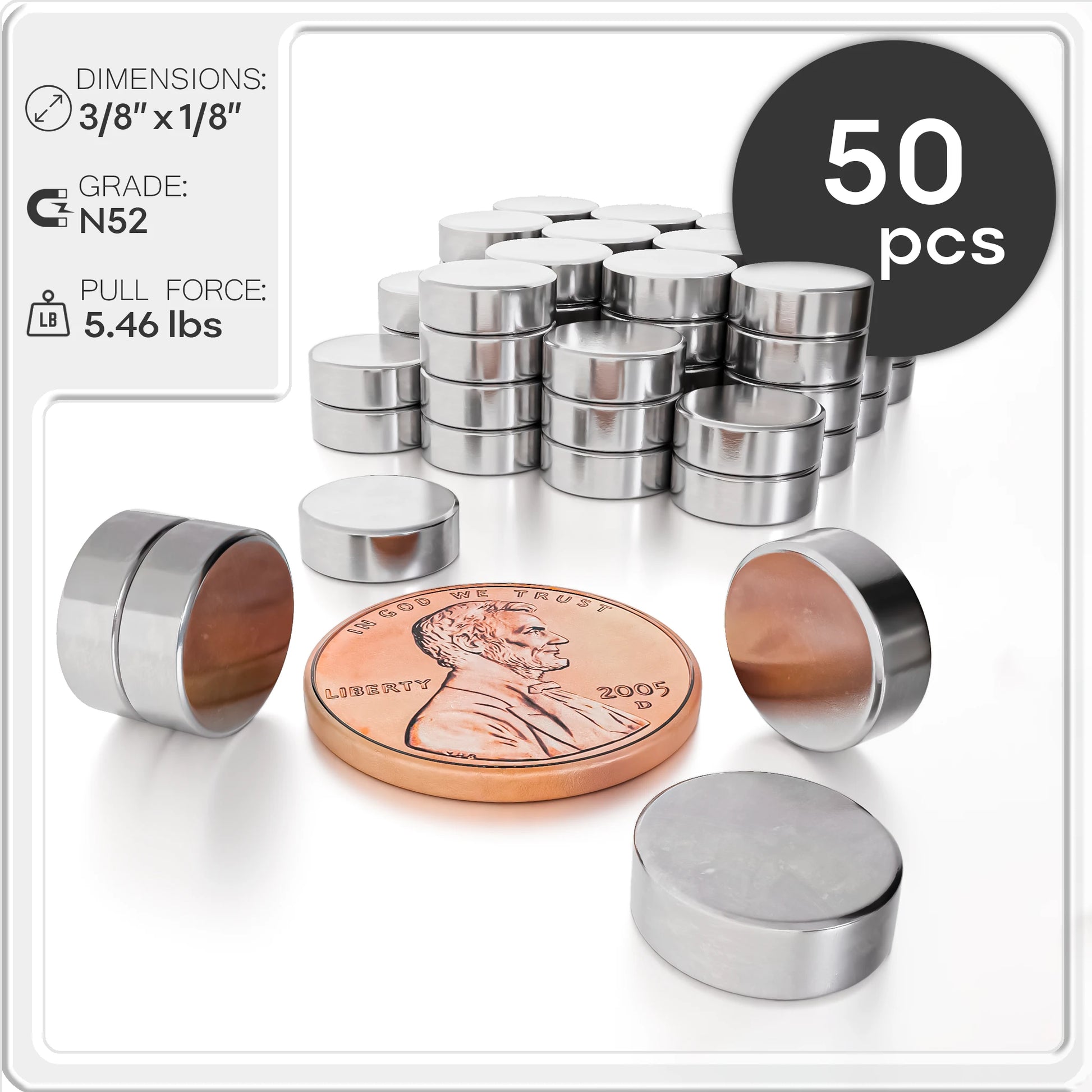 3/8 x 1/8 inch Neodymium Rare Earth Disc Magnets N48