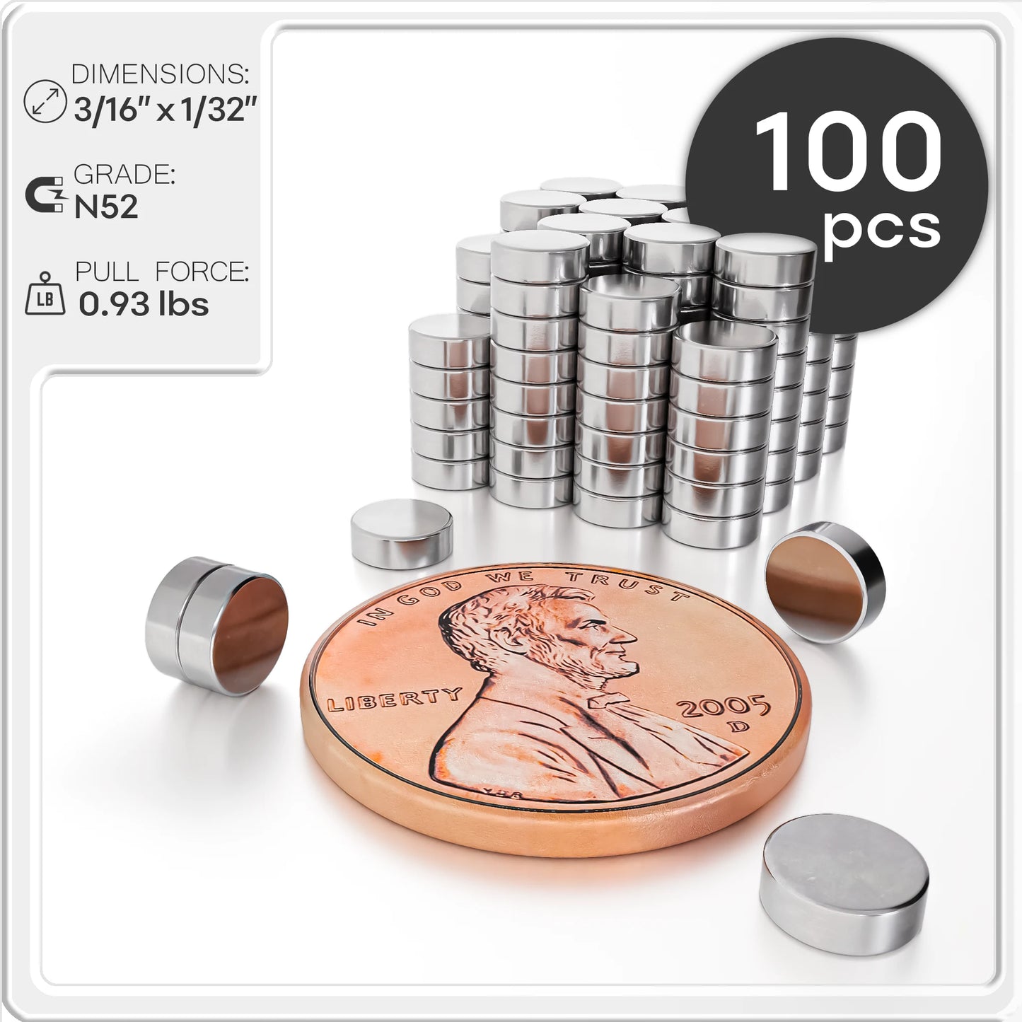 Neodymium Rare Earth Disc Magnets N50 3/16 x 1/16 inch