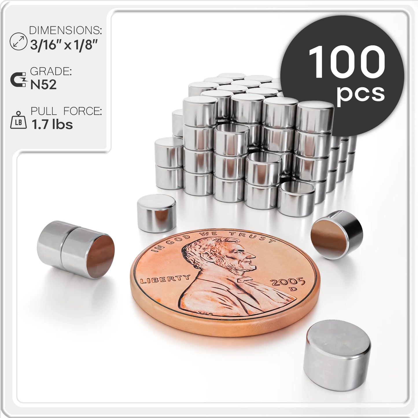 Neodymium Rare Earth Disc Magnets N50 3/16 x 1/8 inch