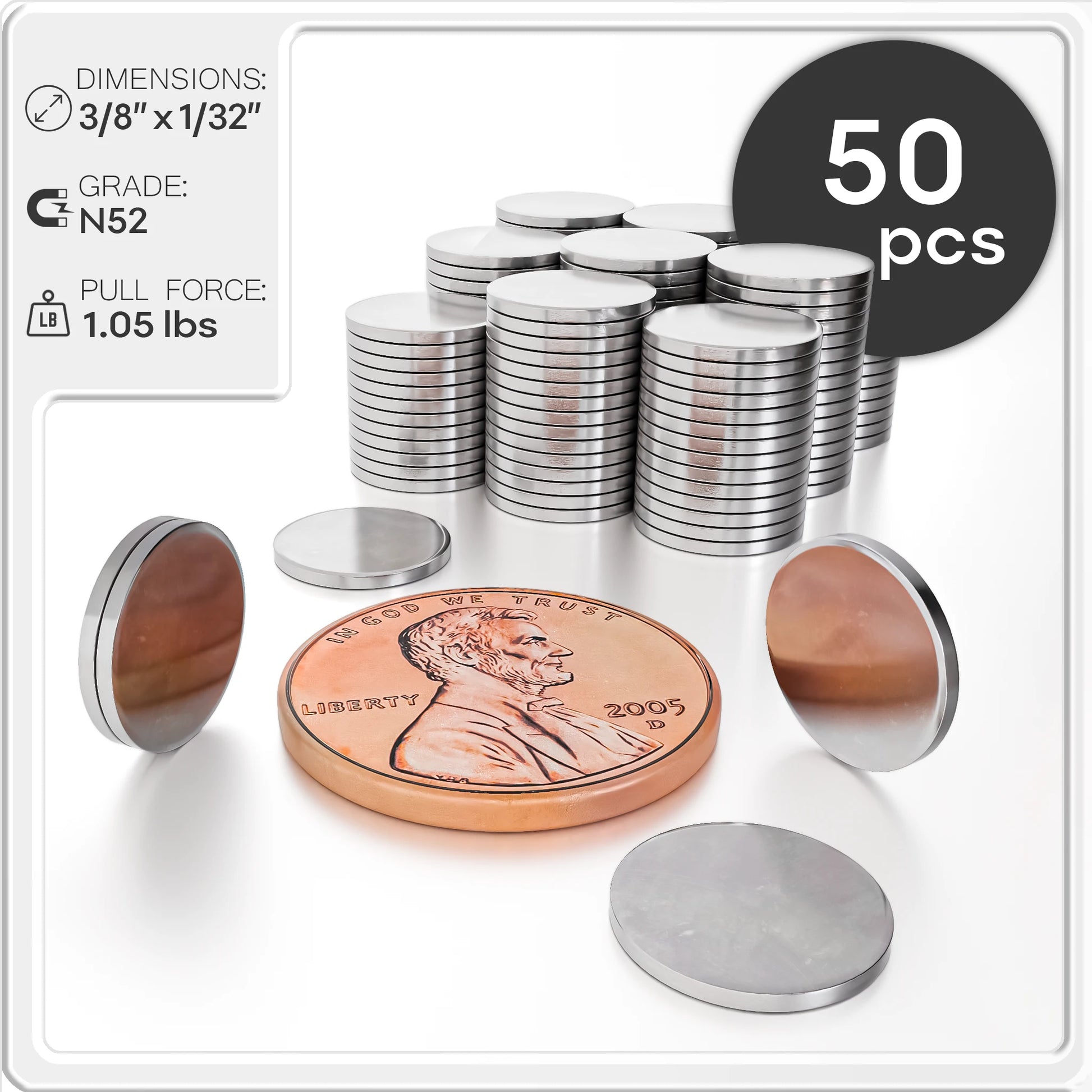 3/8 x 1/32 Inch Neodymium Rare Earth Disc Craft Magnets N50