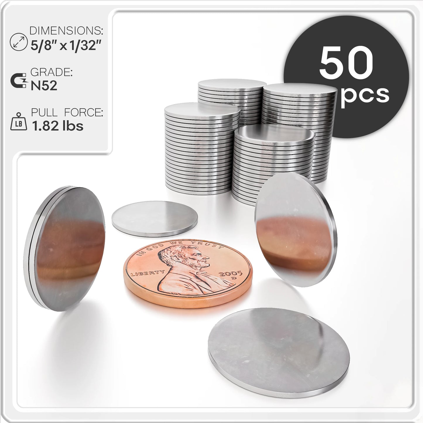 Neodymium Rare Earth Disc Magnets N50 5/8 x 1/32 inch