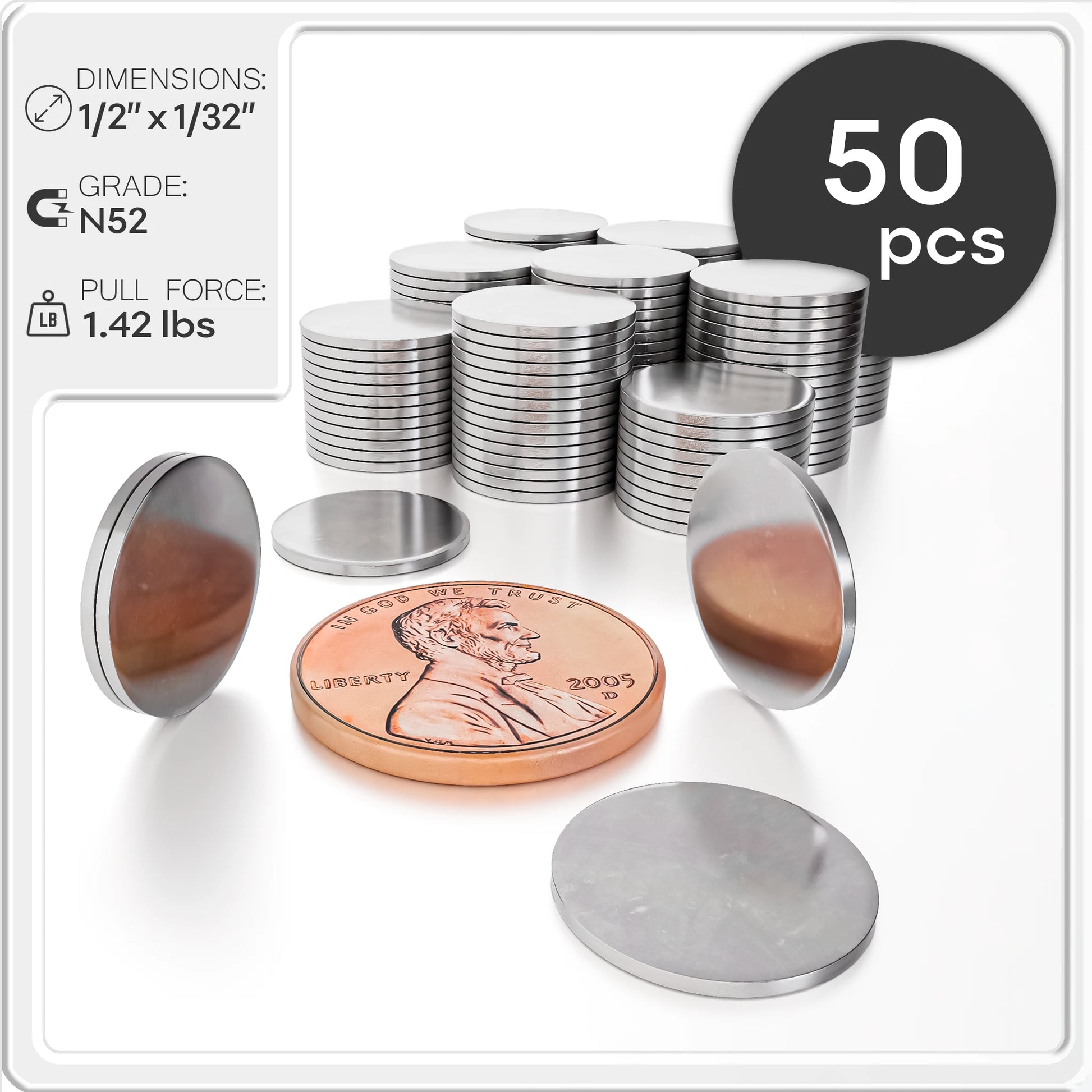 1/2 x 1/32 Inch Thin Neodymium Rare Earth Disc Craft Magnets N50