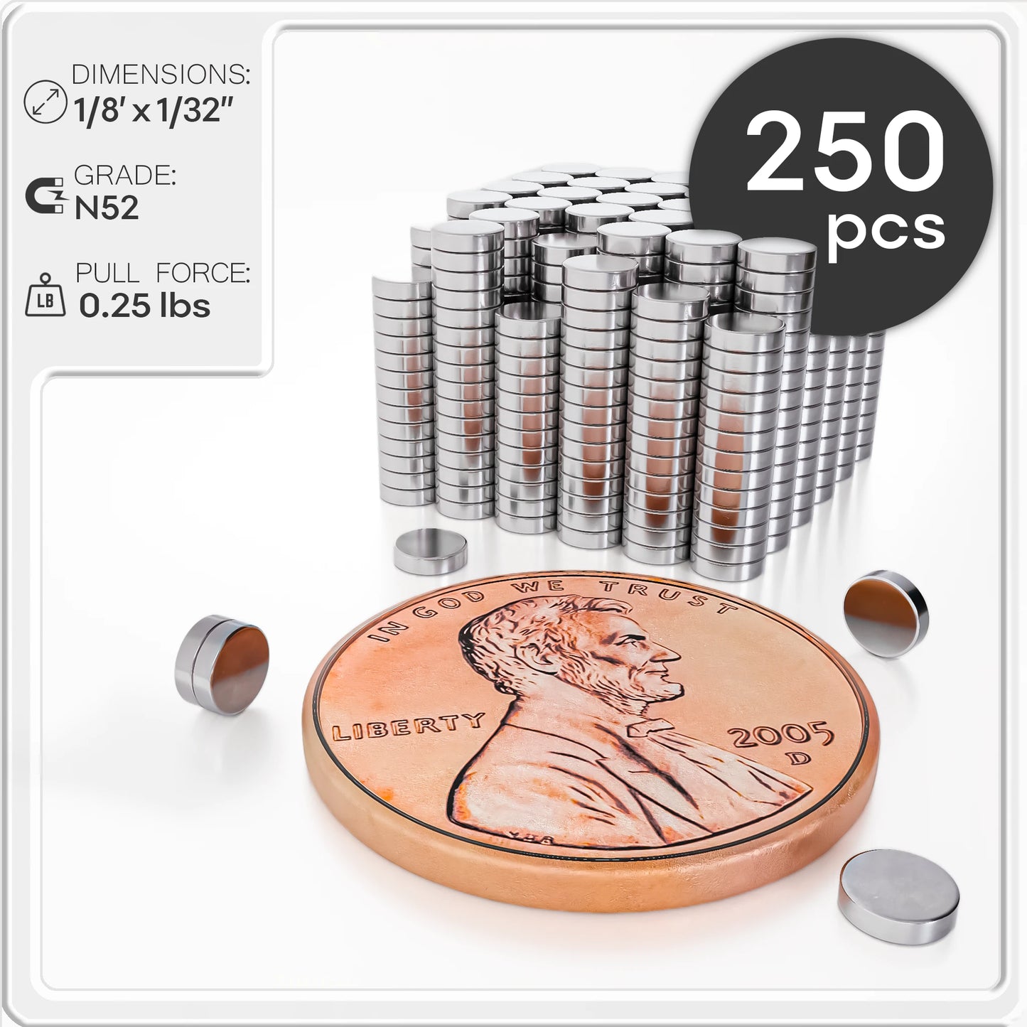 Neodymium Rare Earth Disc Magnets N52 1/8 x 1/32 inch