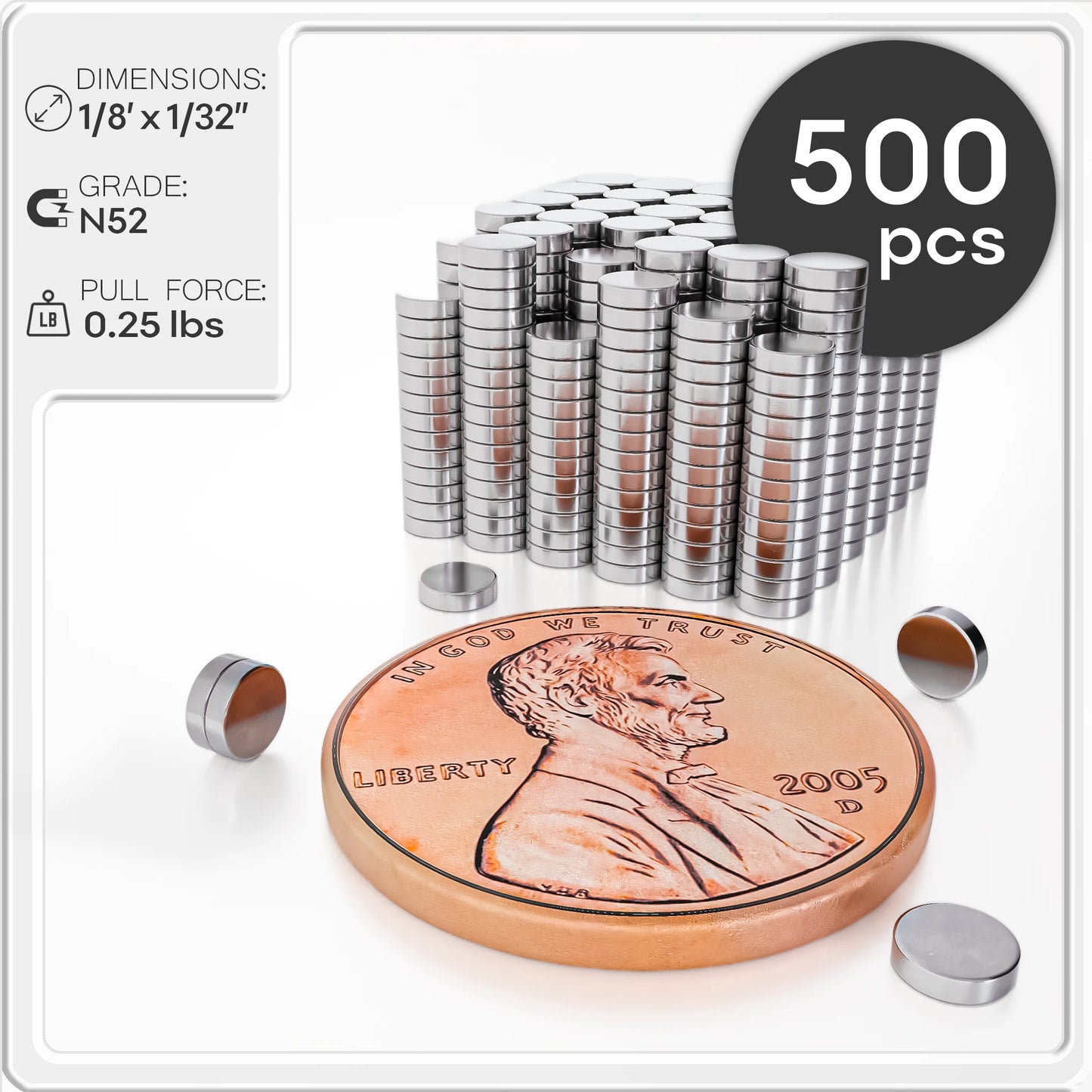 Neodymium Rare Earth Disc Magnets N52 1/8 x 1/32 inch
