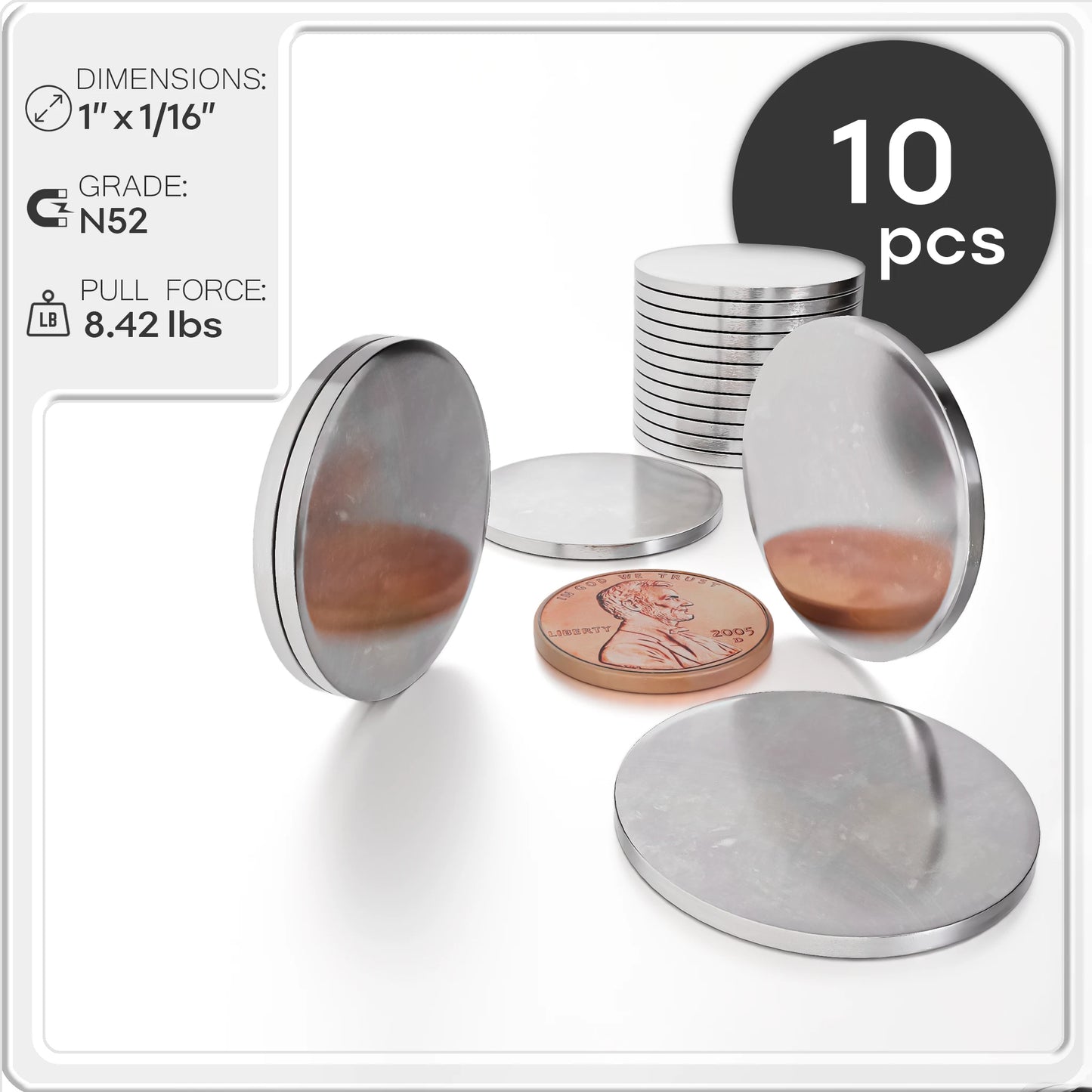 Neodymium Rare Earth Disc Magnets N52 1 x 1/16 inch