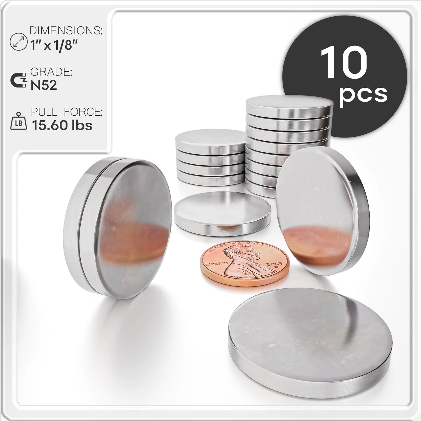 Neodymium Rare Earth Disc Magnets N52 1 x 1/8 inch