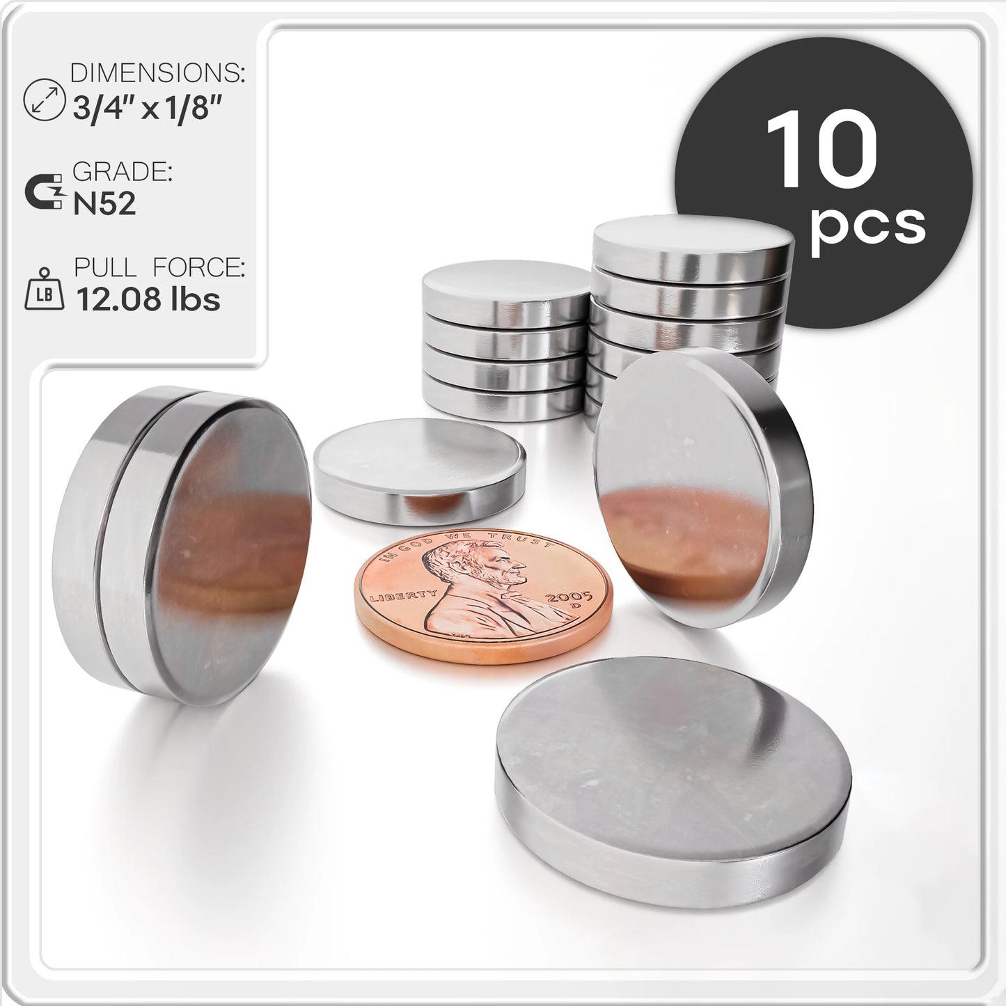 Neodymium Rare Earth Disc Magnets N52 3/4 x 1/8 inch