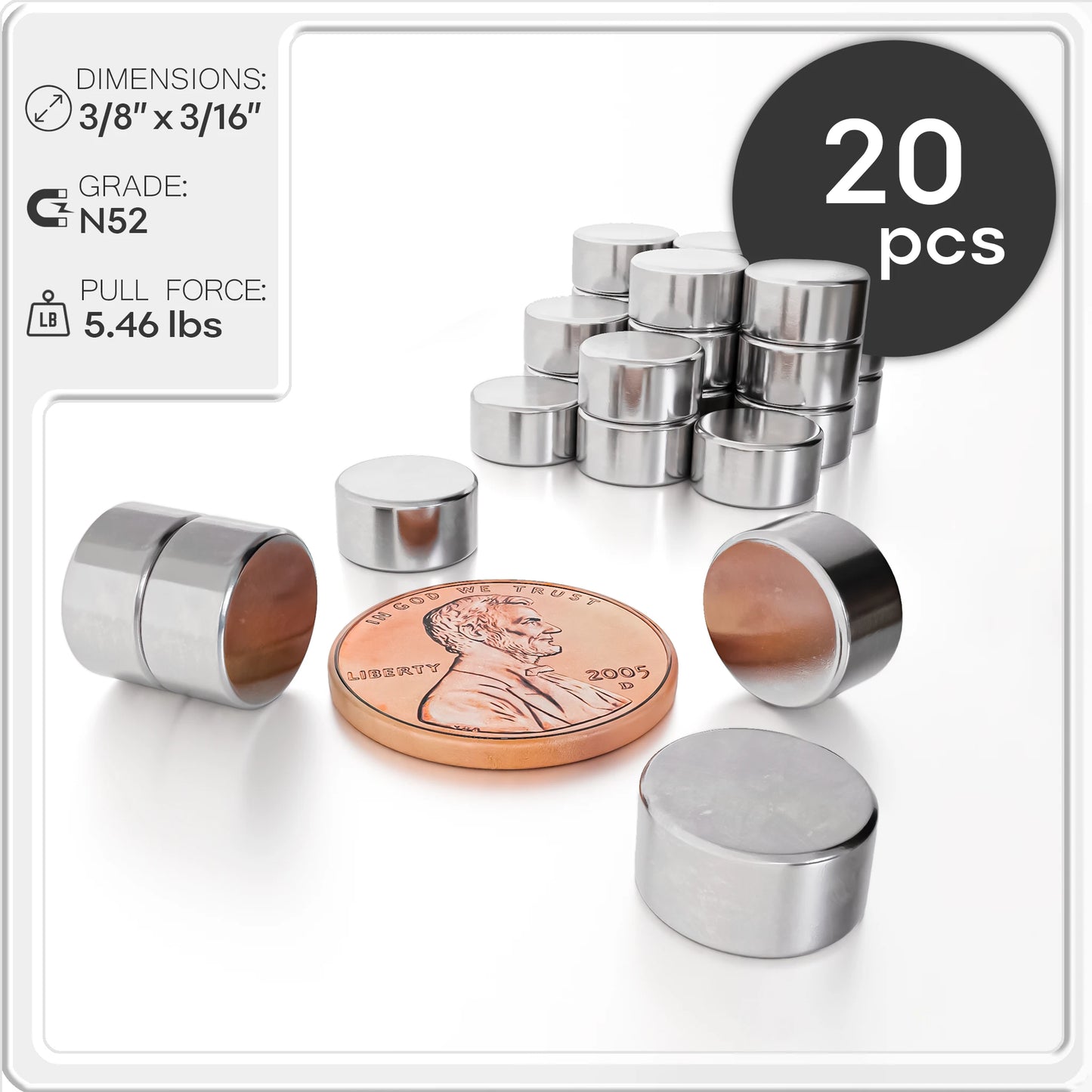 Neodymium Rare Earth Disc Magnets N52 3/8 x 3/16 inch