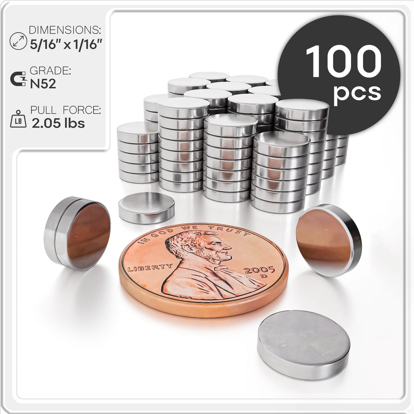 Neodymium Rare Earth Disc Magnets N52 5/16 x 1/16 inch