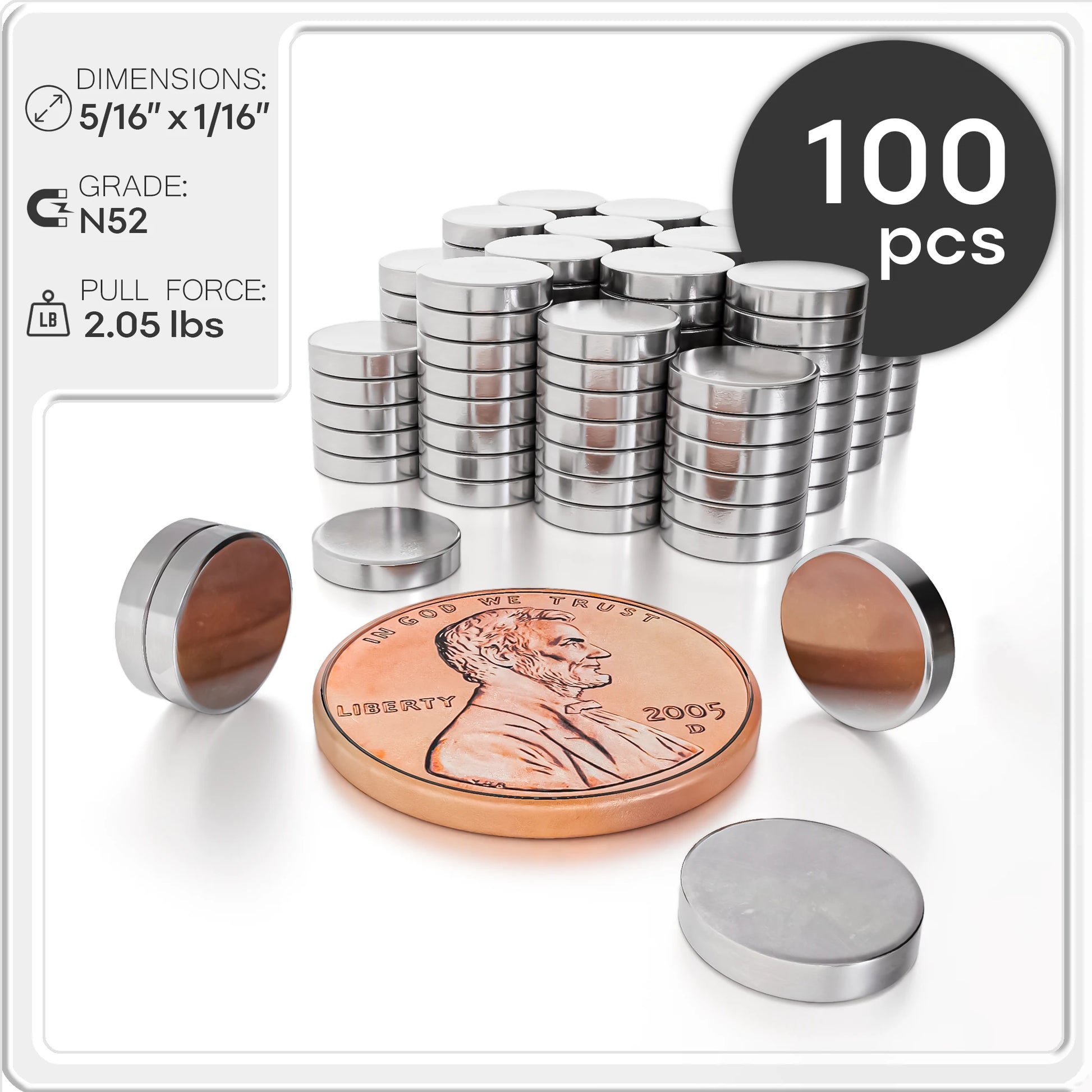 5/16 x 1/16 Inch Neodymium Rare Earth Disc Magnets N52