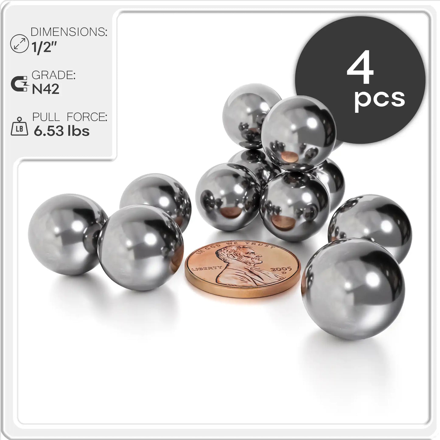 Neodymium Rare Earth Sphere Magnets N42 1/2 inch