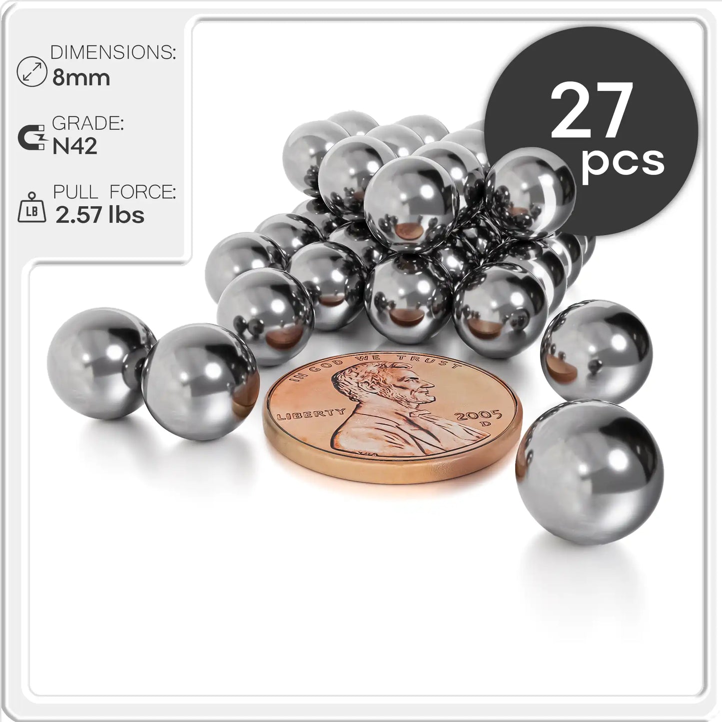 Neodymium Rare Earth Sphere Magnets N42 8 mm
