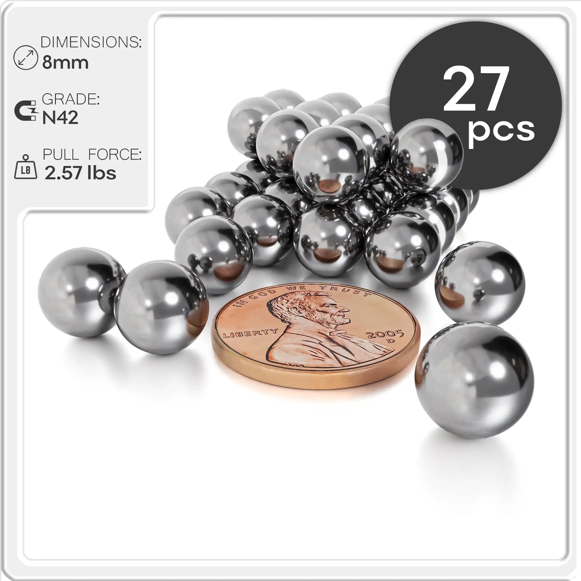 8mm Neodymium Rare Earth Sphere Magnets N42