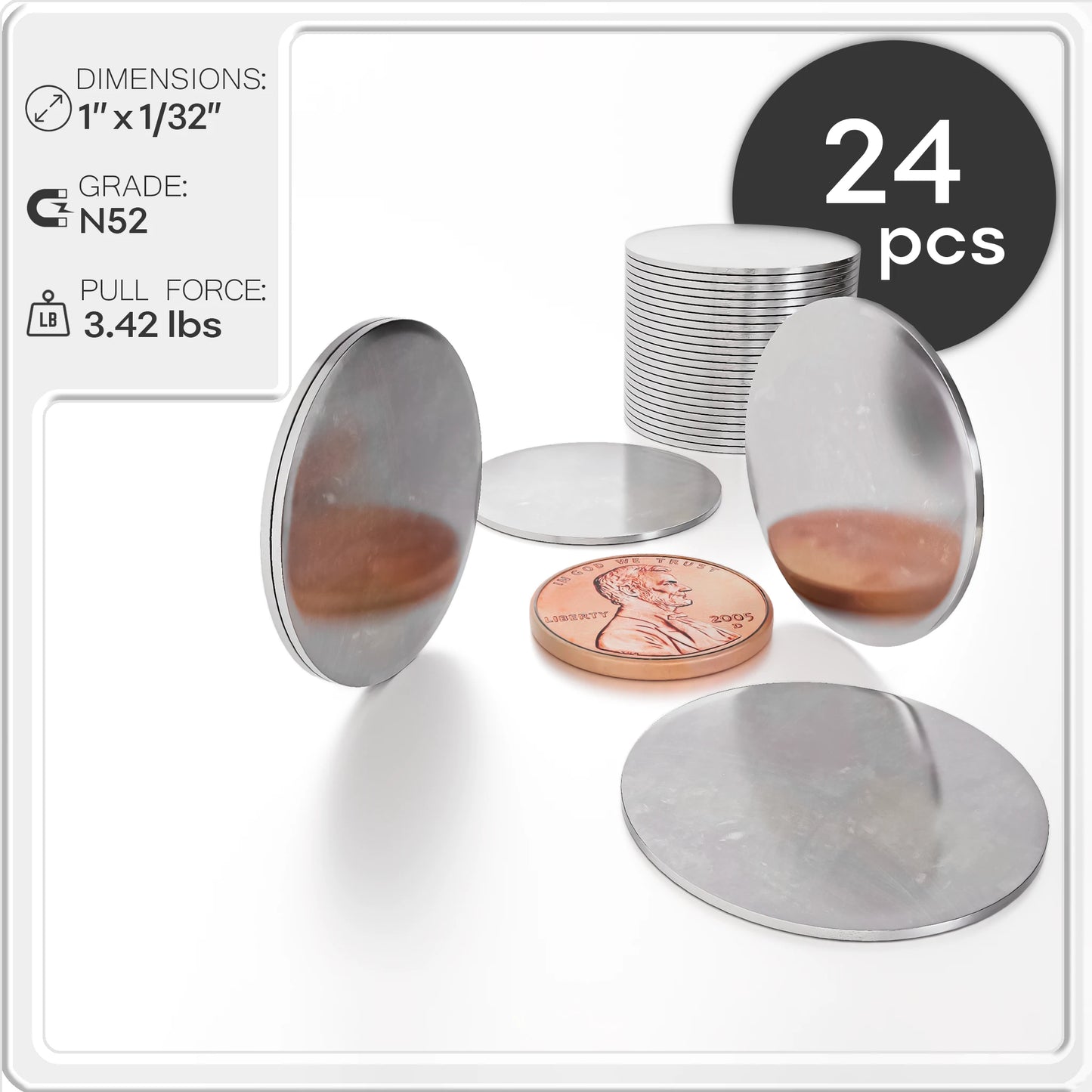 Neodymium Rare Earth Thin Disc Magnets N52 1 x 1/32 inch